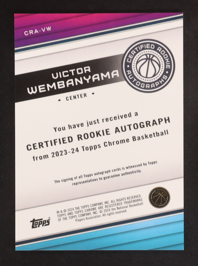 Victor Wembanyama 2023-24 Topps Chrome Rookie Autographs #CRAVW RC at PristineAuction.com Victor Wembanyama 2023-24 Topps Chrome Rookie Autographs #CRAVW RC at PristineAuction.com