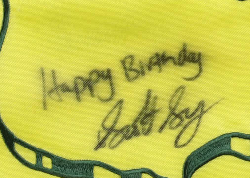 Scottie Scheffler Signed The Masters Tournament Pin Flag Inscribed "Happy Birthday" (JSA) at PristineAuction.com Scottie Scheffler Signed The Masters Tournament Pin Flag Inscribed "Happy Birthday" (JSA) at PristineAuction.com