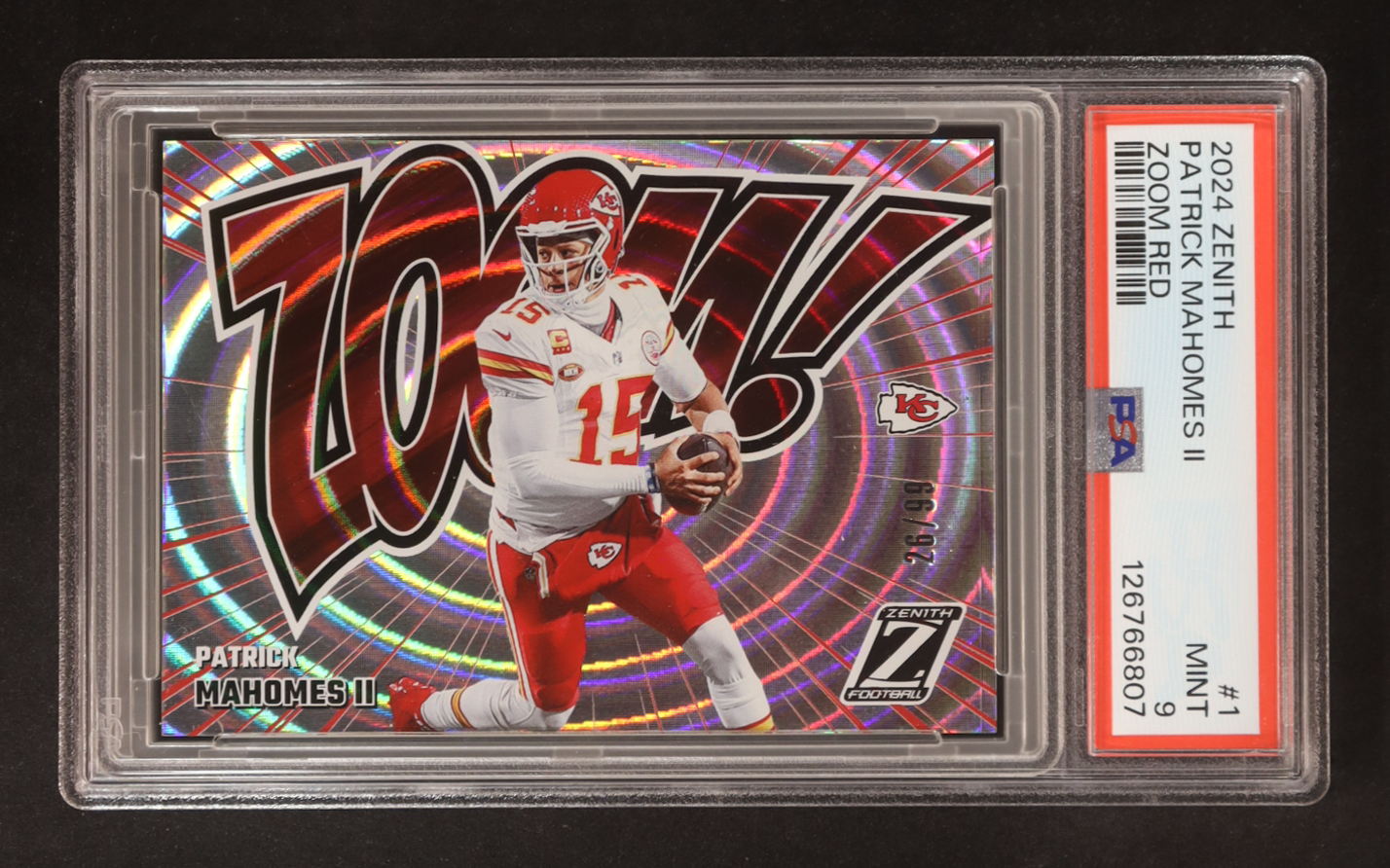 Patrick Mahomes II 2024 Zenith Zoom Red #1 #26/99 (PSA 9) at PristineAuction.com Patrick Mahomes II 2024 Zenith Zoom Red #1 #26/99 (PSA 9) at PristineAuction.com