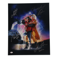 "Back to the Future" 16x20 Photo Signed by (4) with Michael J. Fox, Christopher Lloyd, Lea Thompson, Tom Wilson With Character Inscriptions (Beckett) at PristineAuction.com