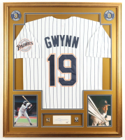 Tony Gwynn Signed Custom Framed Cut Display with Jersey & (2) Gwynn Pins (PSA) at PristineAuction.com