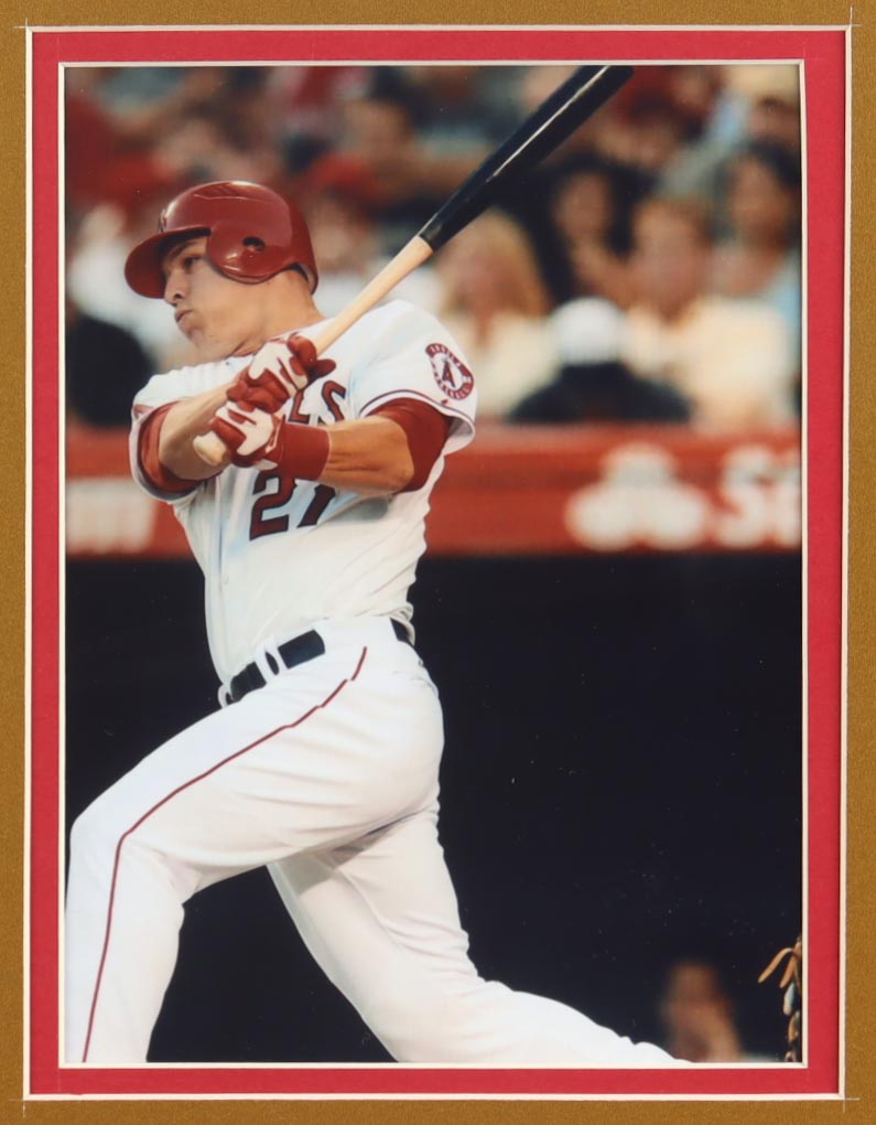 Mike Trout Signed Custom Framed Jersey Display with (2) Pins & Stat Plaque (Beckett) at PristineAuction.com Mike Trout Signed Custom Framed Jersey Display with (2) Pins & Stat Plaque (Beckett) at PristineAuction.com