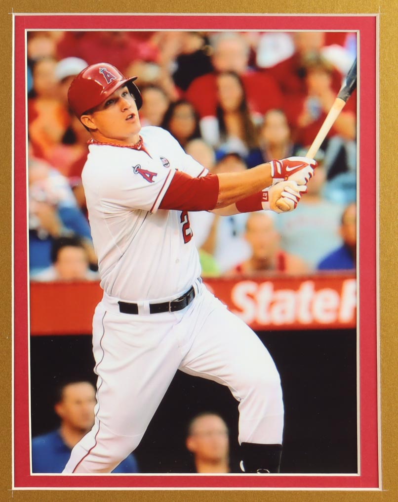 Mike Trout Signed Custom Framed Jersey Display with (2) Pins & Stat Plaque (Beckett) at PristineAuction.com Mike Trout Signed Custom Framed Jersey Display with (2) Pins & Stat Plaque (Beckett) at PristineAuction.com