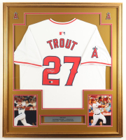 Mike Trout Signed Custom Framed Jersey Display with (2) Pins & Stat Plaque (Beckett) at PristineAuction.com