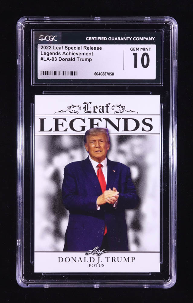Donald J. Trump 2022 Leaf Special Release Legends Achievement #LA03 (CGC 10) at PristineAuction.com Donald J. Trump 2022 Leaf Special Release Legends Achievement #LA03 (CGC 10) at PristineAuction.com
