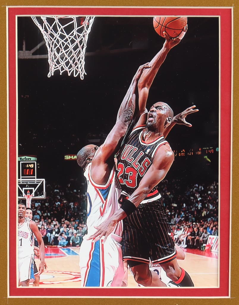 Michael Jordan Custom Framed Jersey Display With (3) Championship Pins at PristineAuction.com Michael Jordan Custom Framed Jersey Display With (3) Championship Pins at PristineAuction.com