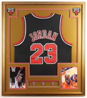 Michael Jordan Custom Framed Jersey Display With (3) Championship Pins at PristineAuction.com
