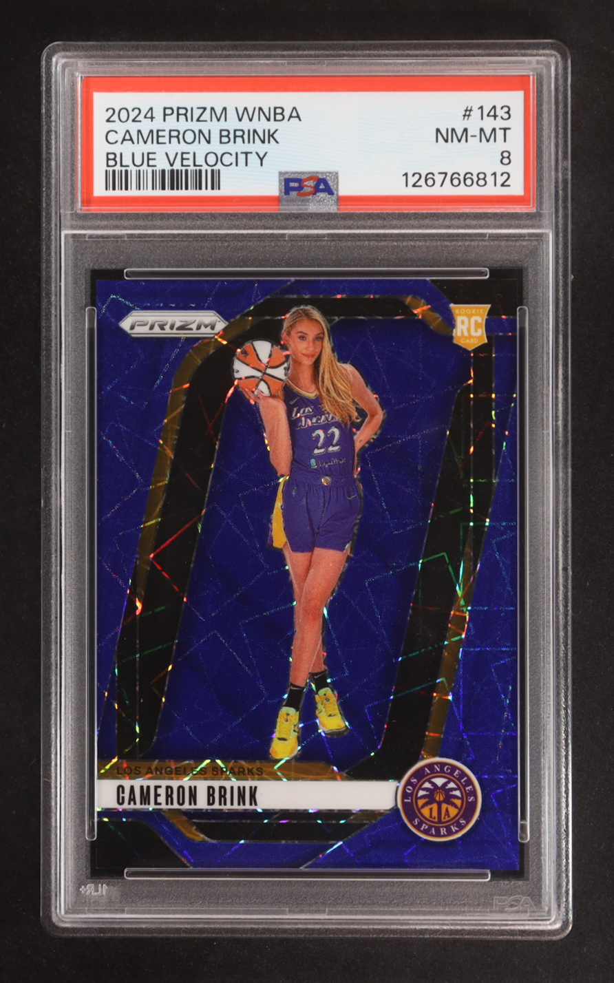 Cameron Brink 2024 Panini Prizm WNBA Prizms Blue Velocity #143 RC (PSA 8) at PristineAuction.com Cameron Brink 2024 Panini Prizm WNBA Prizms Blue Velocity #143 RC (PSA 8) at PristineAuction.com