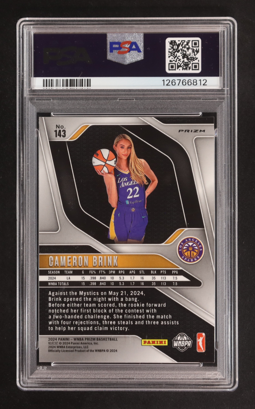 Cameron Brink 2024 Panini Prizm WNBA Prizms Blue Velocity #143 RC (PSA 8) at PristineAuction.com Cameron Brink 2024 Panini Prizm WNBA Prizms Blue Velocity #143 RC (PSA 8) at PristineAuction.com
