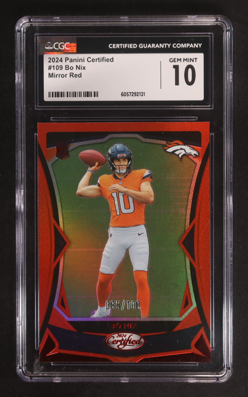 Bo Nix 2024 Certified Mirror Red #109 RC #085/100 (CGC 10) at PristineAuction.com Bo Nix 2024 Certified Mirror Red #109 RC #085/100 (CGC 10) at PristineAuction.com