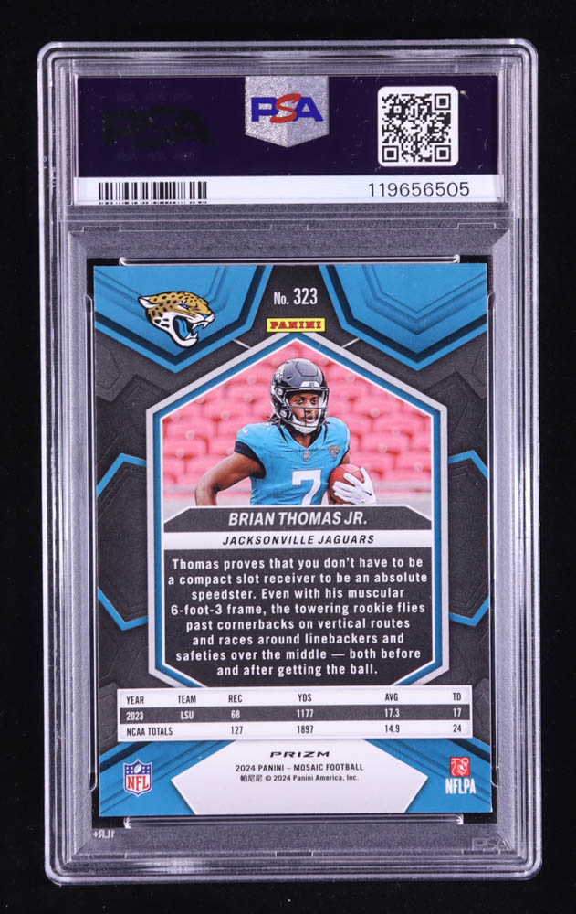 Brian Thomas Jr. 2024 Panini Mosaic Mosaic Camo Pink #323 RC (PSA 10) at PristineAuction.com Brian Thomas Jr. 2024 Panini Mosaic Mosaic Camo Pink #323 RC (PSA 10) at PristineAuction.com