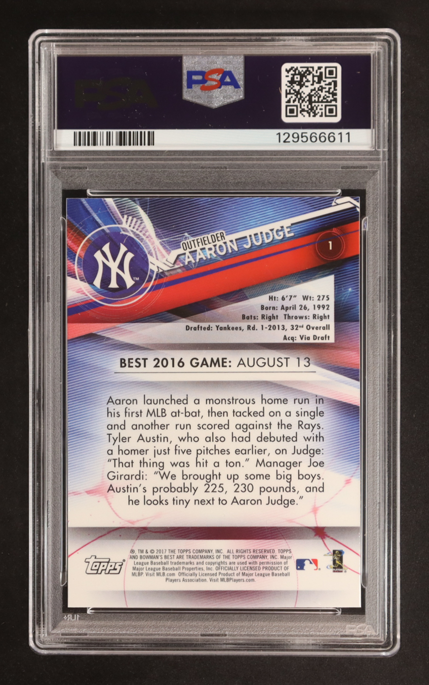 Aaron Judge 2017 Bowman's Best #1 RC (PSA 10) at PristineAuction.com Aaron Judge 2017 Bowman's Best #1 RC (PSA 10) at PristineAuction.com