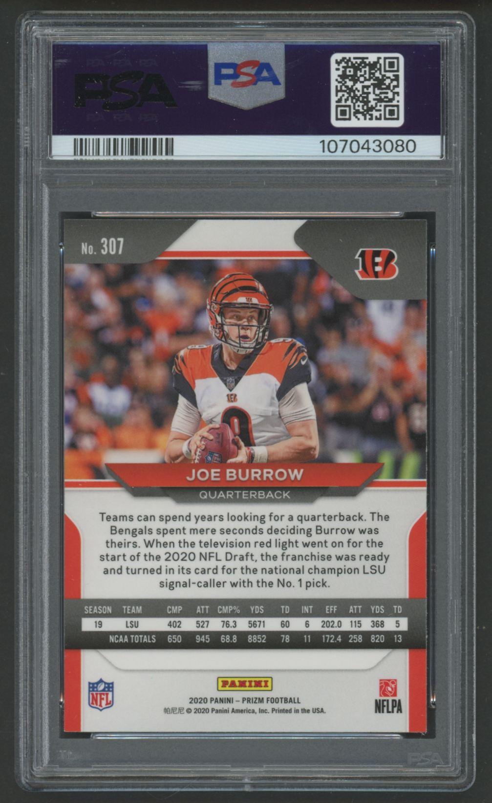 Joe Burrow 2020 Panini Prizm #307 RC (PSA 10) at PristineAuction.com Joe Burrow 2020 Panini Prizm #307 RC (PSA 10) at PristineAuction.com