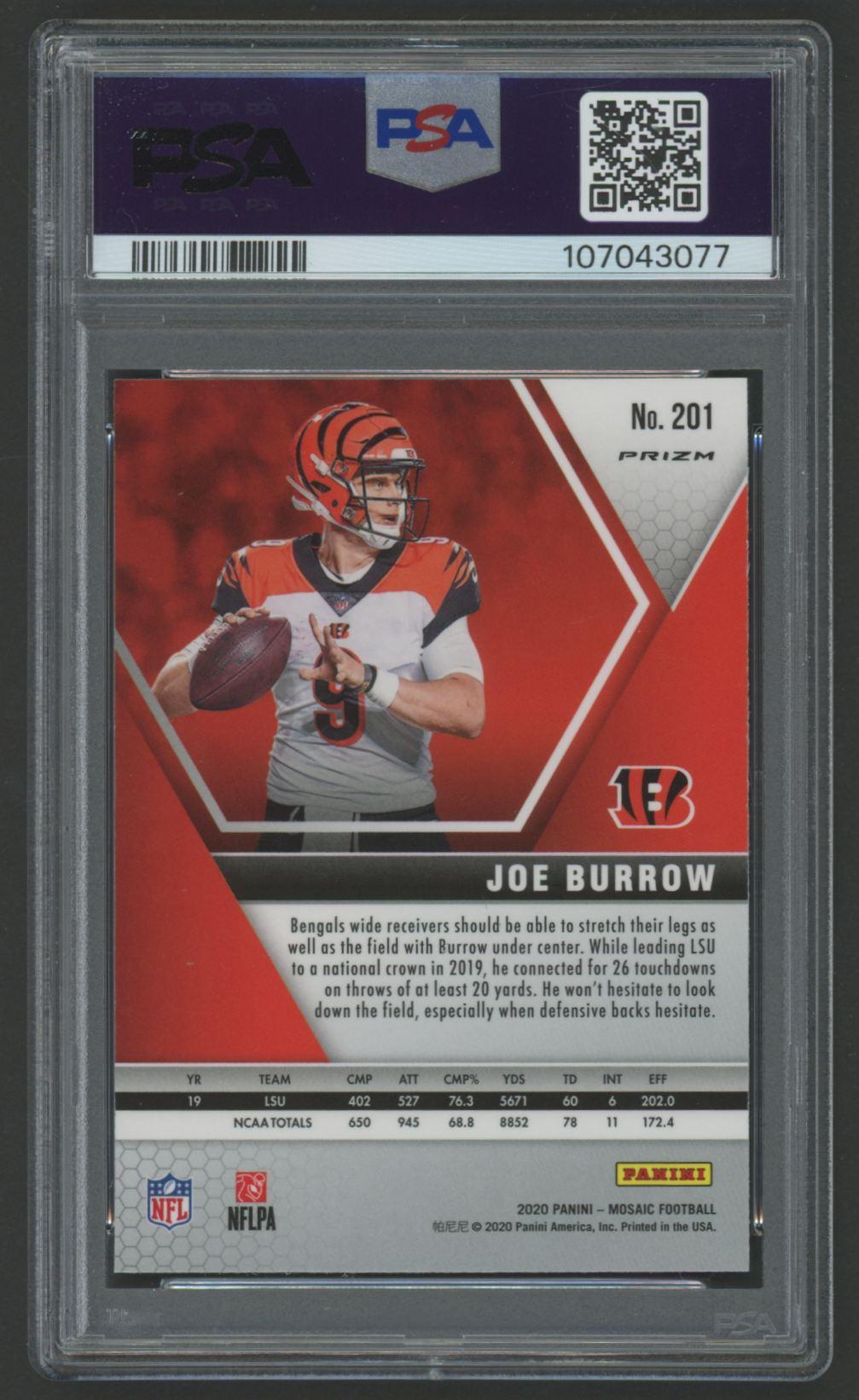Joe Burrow 2020 Mosaic Reactive Blue #201 RC (PSA 10) at PristineAuction.com Joe Burrow 2020 Mosaic Reactive Blue #201 RC (PSA 10) at PristineAuction.com