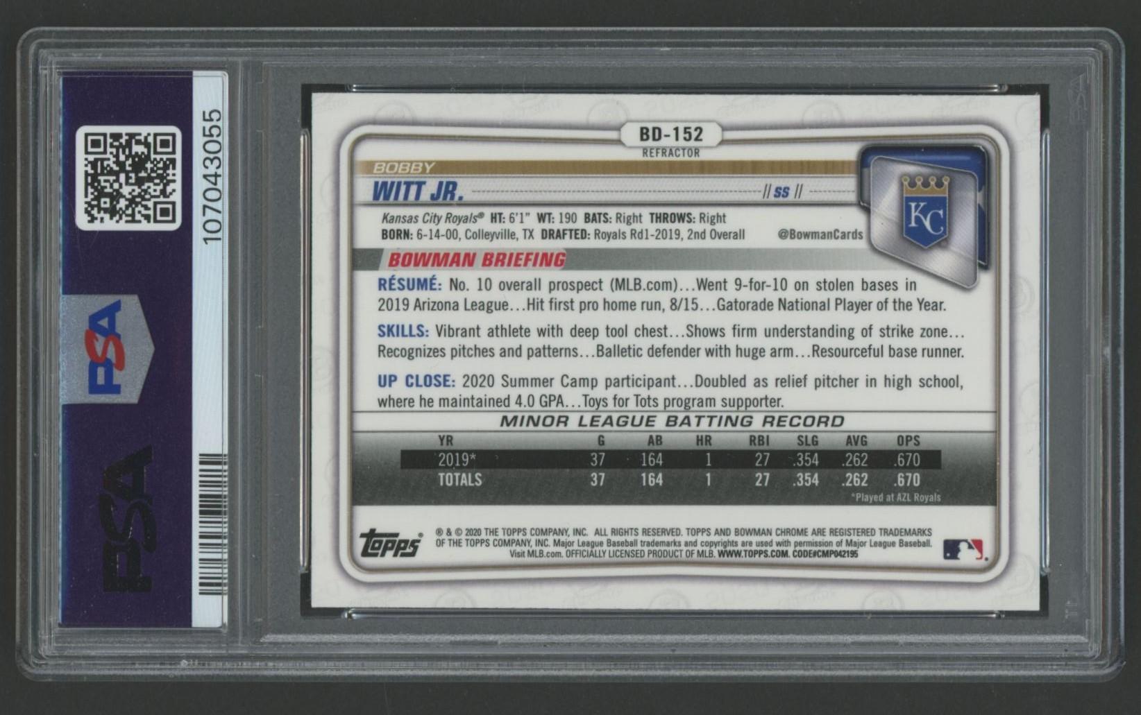 Bobby Witt Jr. 2020 Bowman Chrome Refractor #BD152 RC (PSA 9) at PristineAuction.com Bobby Witt Jr. 2020 Bowman Chrome Refractor #BD152 RC (PSA 9) at PristineAuction.com