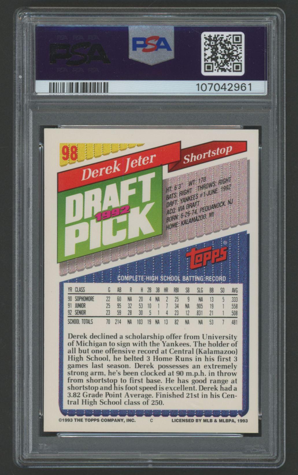 Derek Jeter 1993 Topps #98 RC (PSA 8) at PristineAuction.com Derek Jeter 1993 Topps #98 RC (PSA 8) at PristineAuction.com
