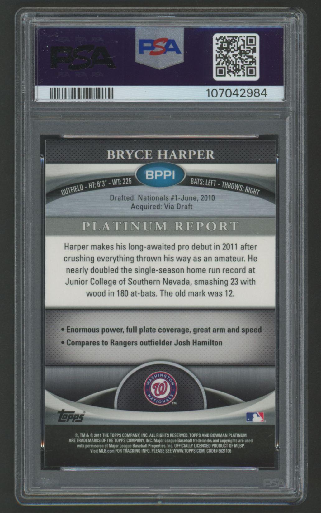 Bryce Harper 2011 Bowman Platinum Prospects Purple Refractor #BPP1 (PSA 8) at PristineAuction.com Bryce Harper 2011 Bowman Platinum Prospects Purple Refractor #BPP1 (PSA 8) at PristineAuction.com