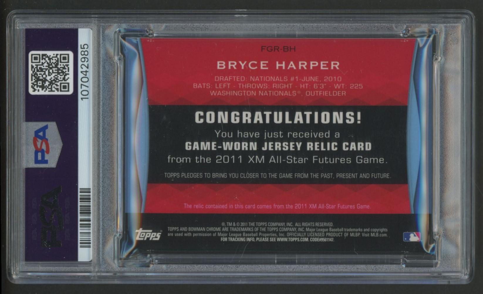 Bryce Harper 2011 Bowman Draft Future's Game Relics #FGRBH RC (PSA 8) at PristineAuction.com Bryce Harper 2011 Bowman Draft Future's Game Relics #FGRBH RC (PSA 8) at PristineAuction.com