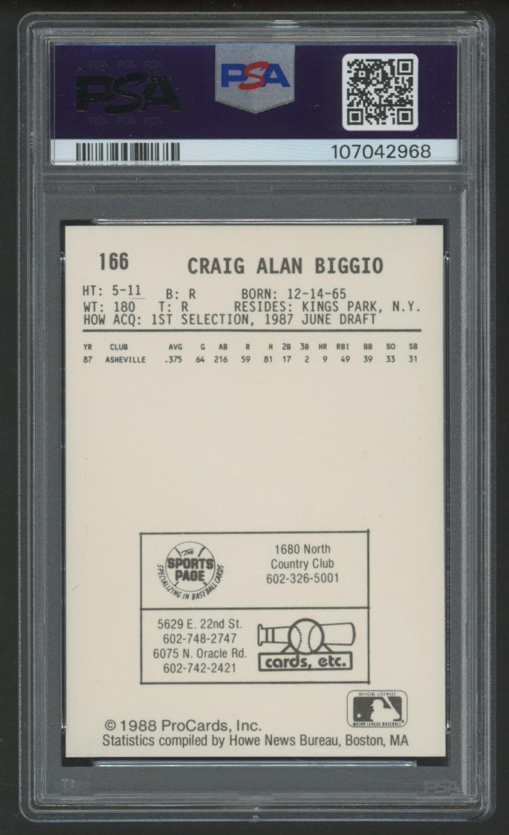 Craig Biggio 1988 Procards Tucson Toros #166 RC (PSA 8) at PristineAuction.com Craig Biggio 1988 Procards Tucson Toros #166 RC (PSA 8) at PristineAuction.com