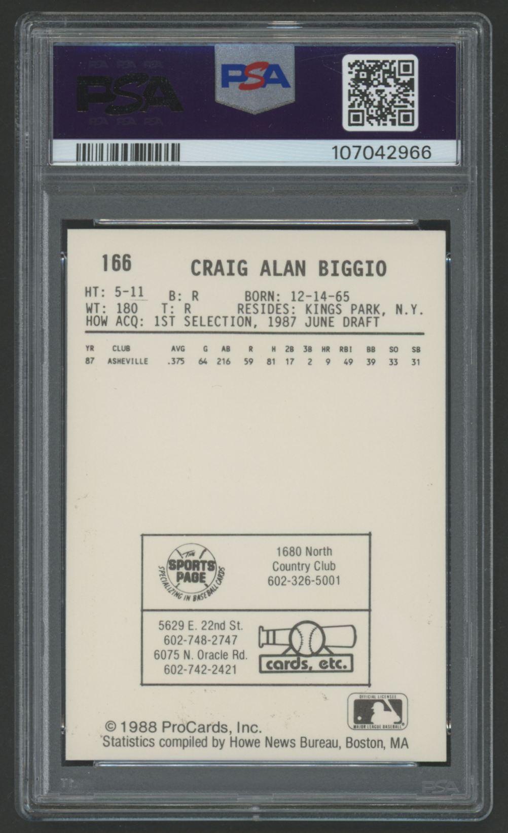 Craig Biggio 1988 Procards Tucson Toros #166 RC (PSA 9) at PristineAuction.com Craig Biggio 1988 Procards Tucson Toros #166 RC (PSA 9) at PristineAuction.com