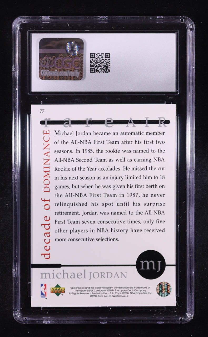 Michael Jordan 1994 Upper Deck Rare Air Decade of Dominance #77 (CGC 9.5) at PristineAuction.com Michael Jordan 1994 Upper Deck Rare Air Decade of Dominance #77 (CGC 9.5) at PristineAuction.com