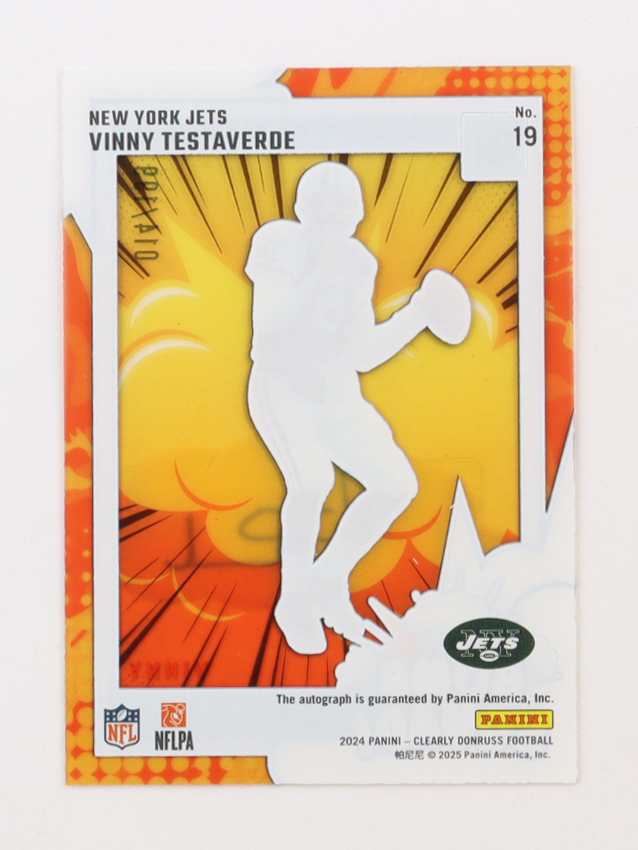 Vinny Testaverde 2024 Clearly Donruss Clearly Bomb Squad Autographs #14/199 at PristineAuction.com Vinny Testaverde 2024 Clearly Donruss Clearly Bomb Squad Autographs #14/199 at PristineAuction.com