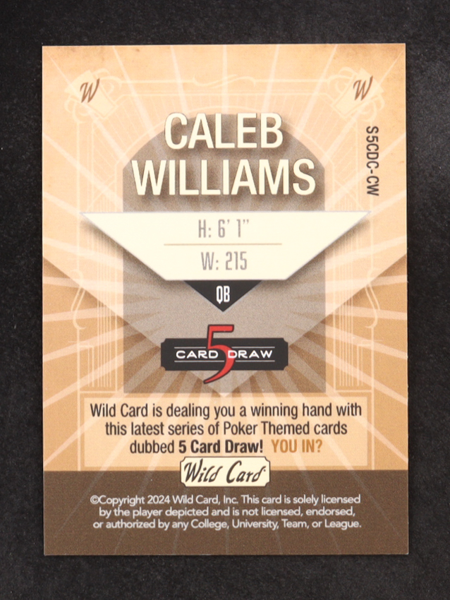 Caleb Williams 2023 Wild Card 5 Card Draw Teal #S5CDC-CW RC#3/5 at PristineAuction.com Caleb Williams 2023 Wild Card 5 Card Draw Teal #S5CDC-CW RC#3/5 at PristineAuction.com