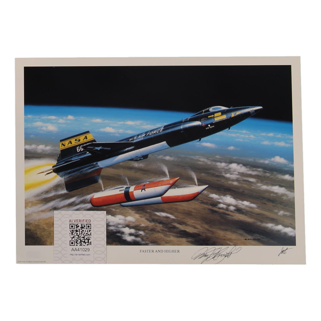 William "Pete" Knight Signed 11.5x16 "Faster And Higher" Art Print (AIV) at PristineAuction.com William "Pete" Knight Signed 11.5x16 "Faster And Higher" Art Print (AIV) at PristineAuction.com