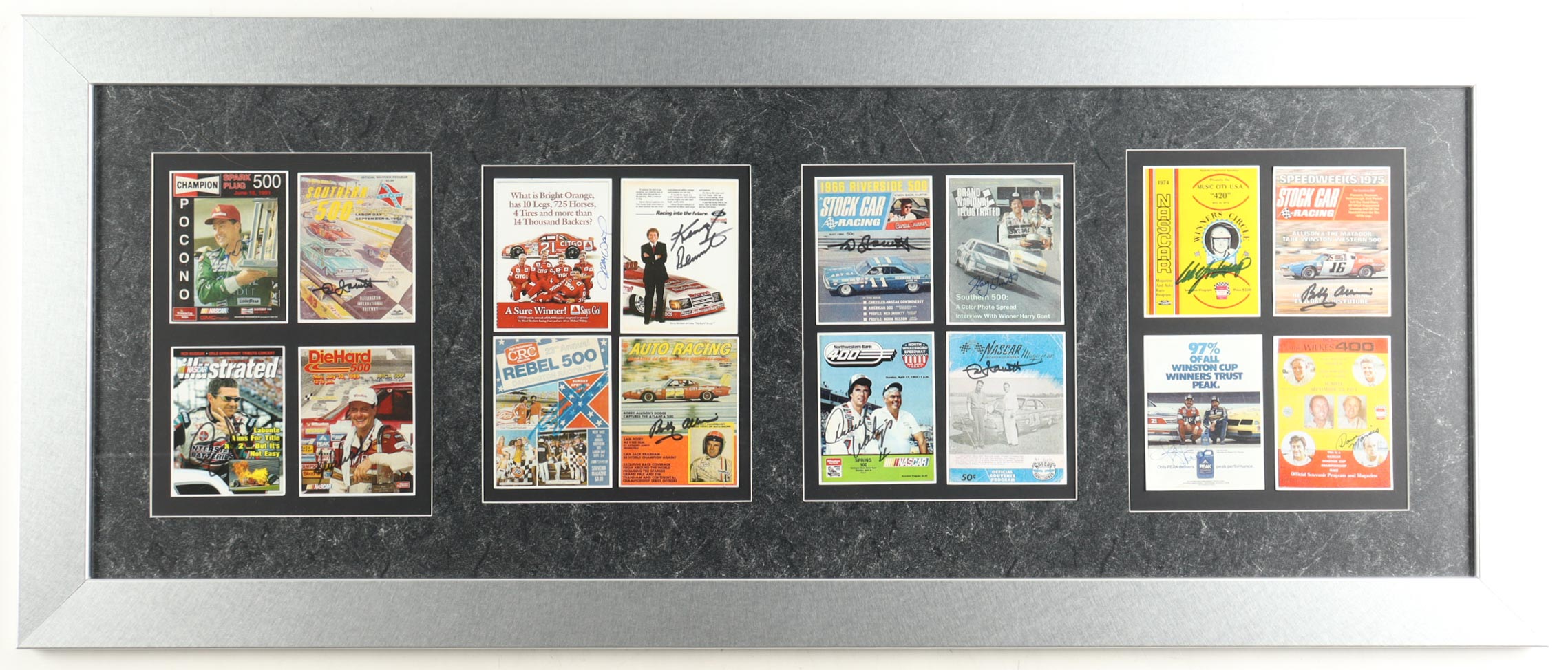 Nascar Legends | Custom Framed Display Signed by (16) with Darrell Waltrip, Bobby Labonte, Cale Yarborough (Beckett) at PristineAuction.com Nascar Legends | Custom Framed Display Signed by (16) with Darrell Waltrip, Bobby Labonte, Cale Yarborough (Beckett) at PristineAuction.com