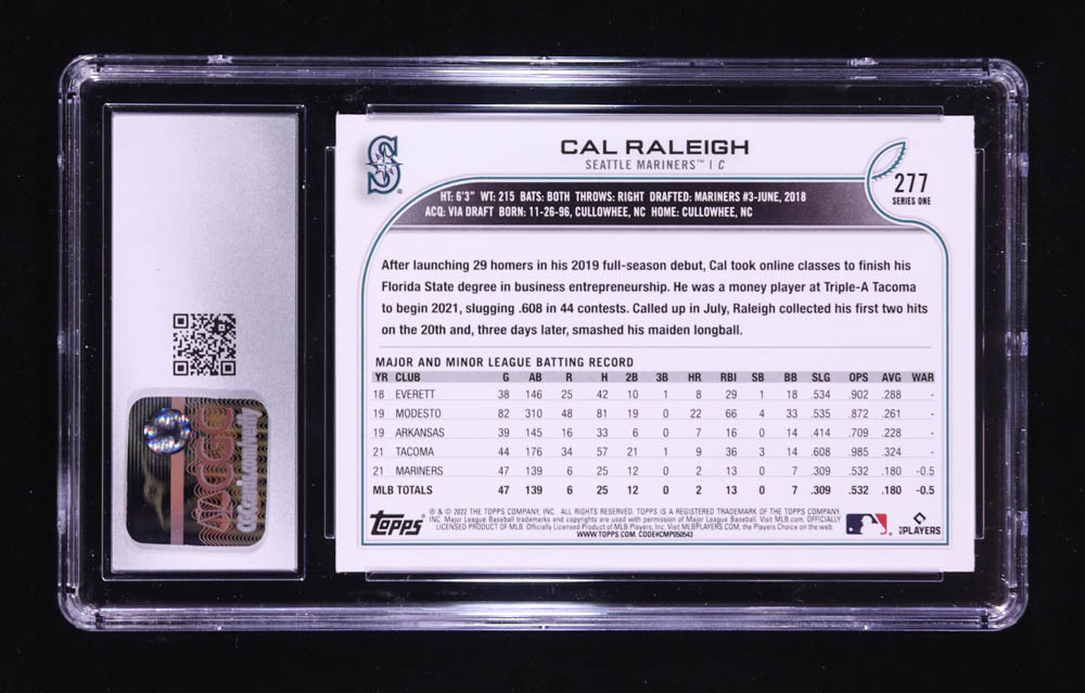 Cal Raleigh 2022 Topps #277 RC (CGC 10) at PristineAuction.com Cal Raleigh 2022 Topps #277 RC (CGC 10) at PristineAuction.com