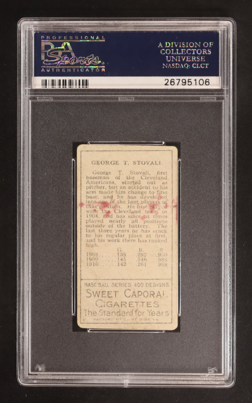 George Stovall 1911 T205 Gold Border #184 (PSA 1.5) (MK) at PristineAuction.com George Stovall 1911 T205 Gold Border #184 (PSA 1.5) (MK) at PristineAuction.com