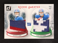 Cam Skattebo / Jaxson Dart 2025 Donruss Rookie Holiday Sweater Dual #3 RC at PristineAuction.com