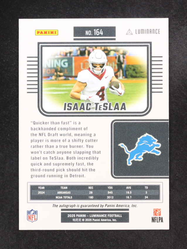 Isaac TeSlaa 2025 Panini Luminance Autographs #164 RC #481/700 at PristineAuction.com Isaac TeSlaa 2025 Panini Luminance Autographs #164 RC #481/700 at PristineAuction.com