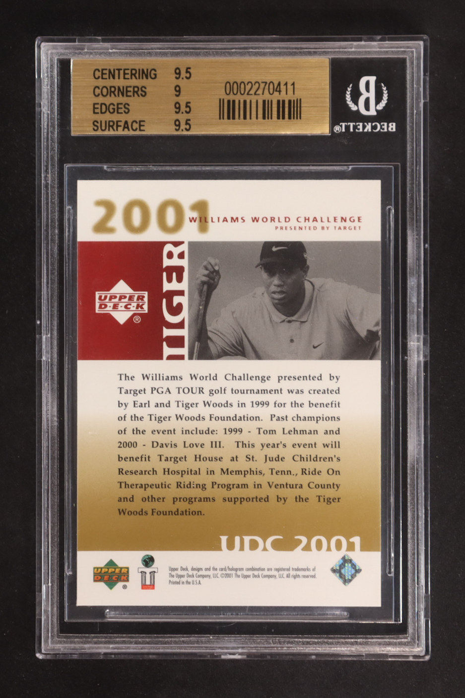 Tiger Woods 2001 Upper Deck Williams World Challenge #NNO RC (BGS 9.5) at PristineAuction.com Tiger Woods 2001 Upper Deck Williams World Challenge #NNO RC (BGS 9.5) at PristineAuction.com