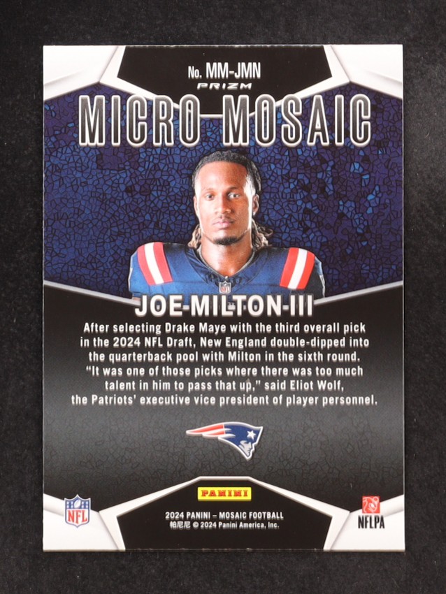 Joe Milton III 2024 Panini Mosaic Micro Mosaic #12 RC at PristineAuction.com Joe Milton III 2024 Panini Mosaic Micro Mosaic #12 RC at PristineAuction.com