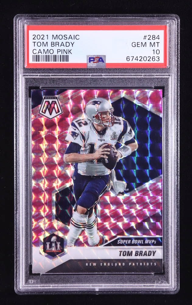 Tom Brady 2021 Panini Mosaic Mosaic Camo Pink #284 MVP (PSA 10) at PristineAuction.com Tom Brady 2021 Panini Mosaic Mosaic Camo Pink #284 MVP (PSA 10) at PristineAuction.com