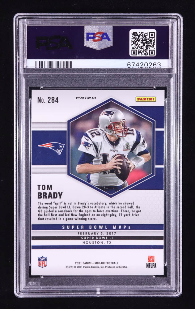 Tom Brady 2021 Panini Mosaic Mosaic Camo Pink #284 MVP (PSA 10) at PristineAuction.com Tom Brady 2021 Panini Mosaic Mosaic Camo Pink #284 MVP (PSA 10) at PristineAuction.com