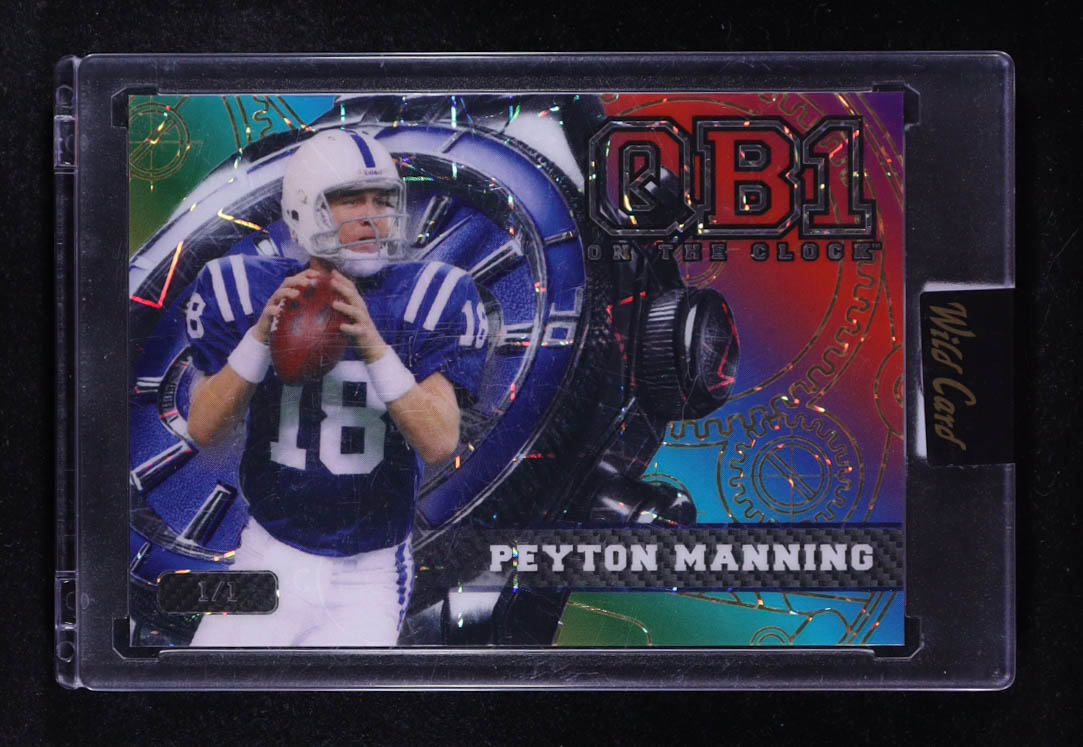 Peyton Manning 2024 Wild Card QB1 On The Clock Rainbow Blue Lazer #OCW-RB-PM3 #1/1 at PristineAuction.com Peyton Manning 2024 Wild Card QB1 On The Clock Rainbow Blue Lazer #OCW-RB-PM3 #1/1 at PristineAuction.com
