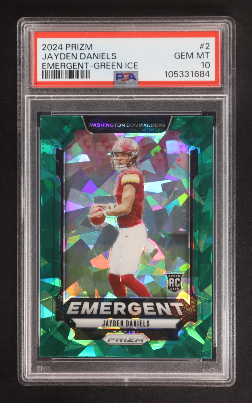 Jayden Daniels 2024 Panini Prizm Emergent Prizms Green Ice #2 RC (PSA 10) at PristineAuction.com Jayden Daniels 2024 Panini Prizm Emergent Prizms Green Ice #2 RC (PSA 10) at PristineAuction.com