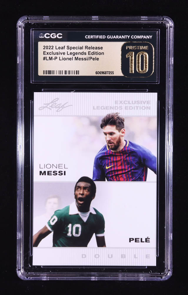 Lionel Messi / Pele 2022 Leaf Special Release Exclusive Legends Edition #LMP (CGC 10 | Pristine Black Label) at PristineAuction.com Lionel Messi / Pele 2022 Leaf Special Release Exclusive Legends Edition #LMP (CGC 10 | Pristine Black Label) at PristineAuction.com