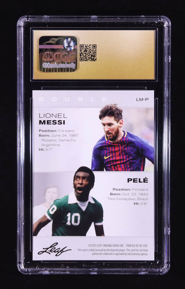 Lionel Messi / Pele 2022 Leaf Special Release Exclusive Legends Edition #LMP (CGC 10 | Pristine Black Label) at PristineAuction.com Lionel Messi / Pele 2022 Leaf Special Release Exclusive Legends Edition #LMP (CGC 10 | Pristine Black Label) at PristineAuction.com