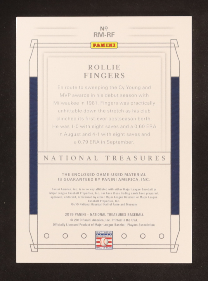 Rollie Fingers 2019 Panini National Treasures Retro Materials #17 #08/49 at PristineAuction.com Rollie Fingers 2019 Panini National Treasures Retro Materials #17 #08/49 at PristineAuction.com