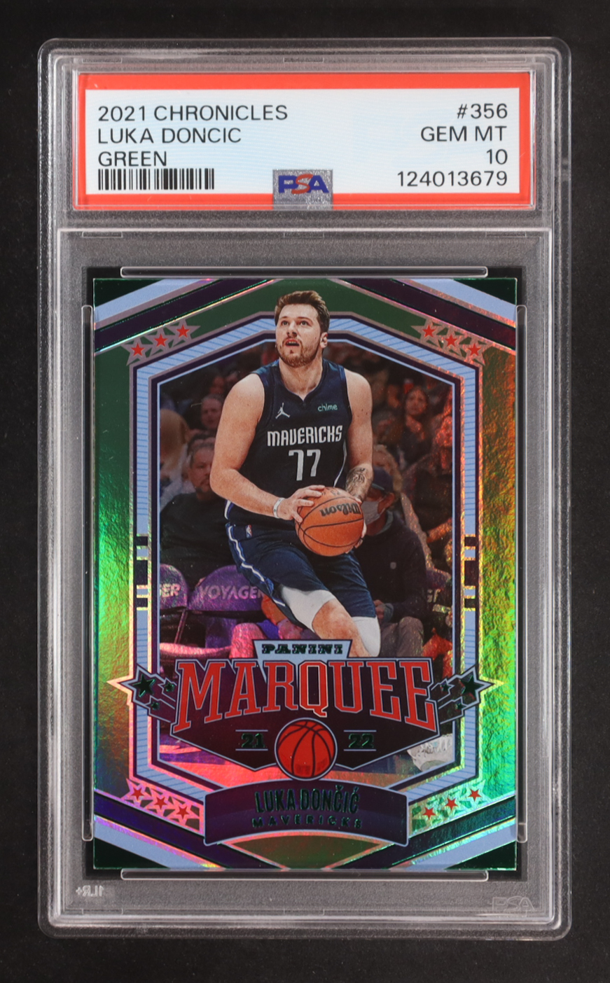 Luka Doncic/Marquee 2021-22 Panini Chronicles Green #356 (PSA 10) at PristineAuction.com Luka Doncic/Marquee 2021-22 Panini Chronicles Green #356 (PSA 10) at PristineAuction.com