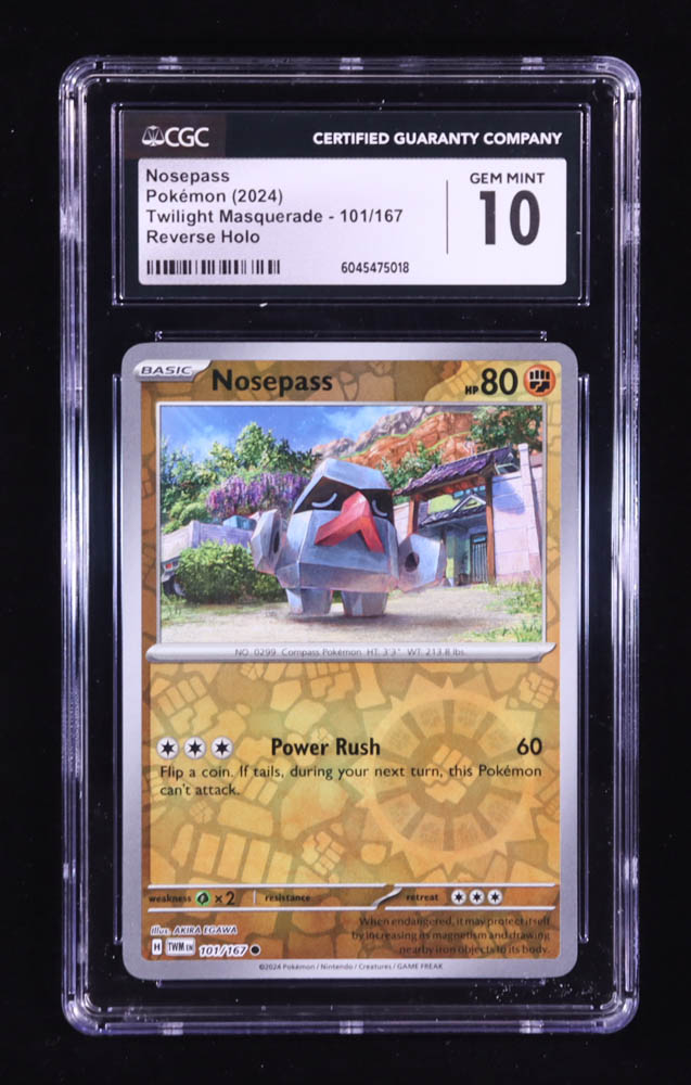 Nosepass 2024 Pokemon TCG Scarlet & Violet Twilight Masquerade #101 REVERSE HOLO (CGC 10) at PristineAuction.com Nosepass 2024 Pokemon TCG Scarlet & Violet Twilight Masquerade #101 REVERSE HOLO (CGC 10) at PristineAuction.com
