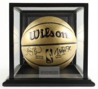 Magic Johnson & Larry Bird Signed NBA Gold Edition Basketball with Gold Display Case (PSA & Beckett) at PristineAuction.com