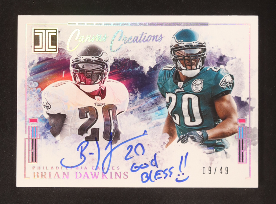 Brian Dawkins 2025 Panini Impeccable Canvas Creations Signatures Silver #10 #09/49 at PristineAuction.com Brian Dawkins 2025 Panini Impeccable Canvas Creations Signatures Silver #10 #09/49 at PristineAuction.com