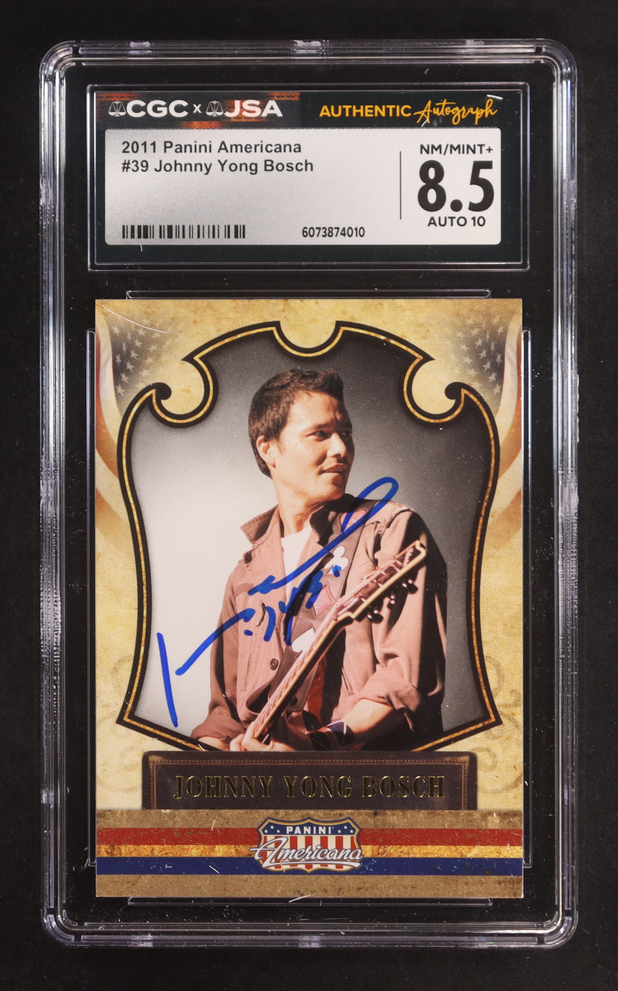 Johnnny Yong Bosch Signed 2011 Panini Americana #39 (CGC 8.5 | Autograph Graded CGC 10) at PristineAuction.com Johnnny Yong Bosch Signed 2011 Panini Americana #39 (CGC 8.5 | Autograph Graded CGC 10) at PristineAuction.com