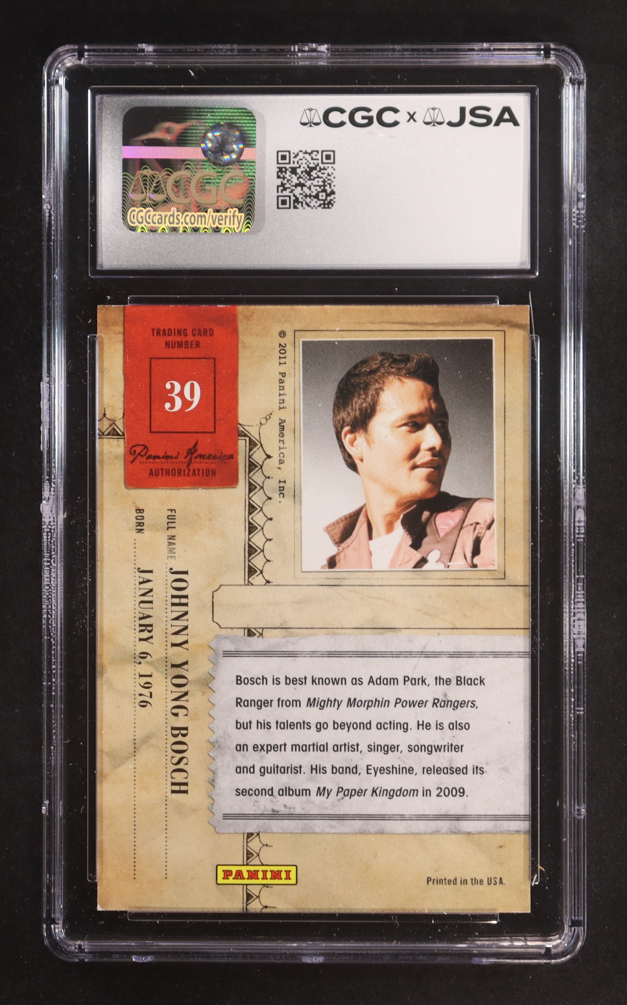 Johnnny Yong Bosch Signed 2011 Panini Americana #39 (CGC 8.5 | Autograph Graded CGC 10) at PristineAuction.com Johnnny Yong Bosch Signed 2011 Panini Americana #39 (CGC 8.5 | Autograph Graded CGC 10) at PristineAuction.com