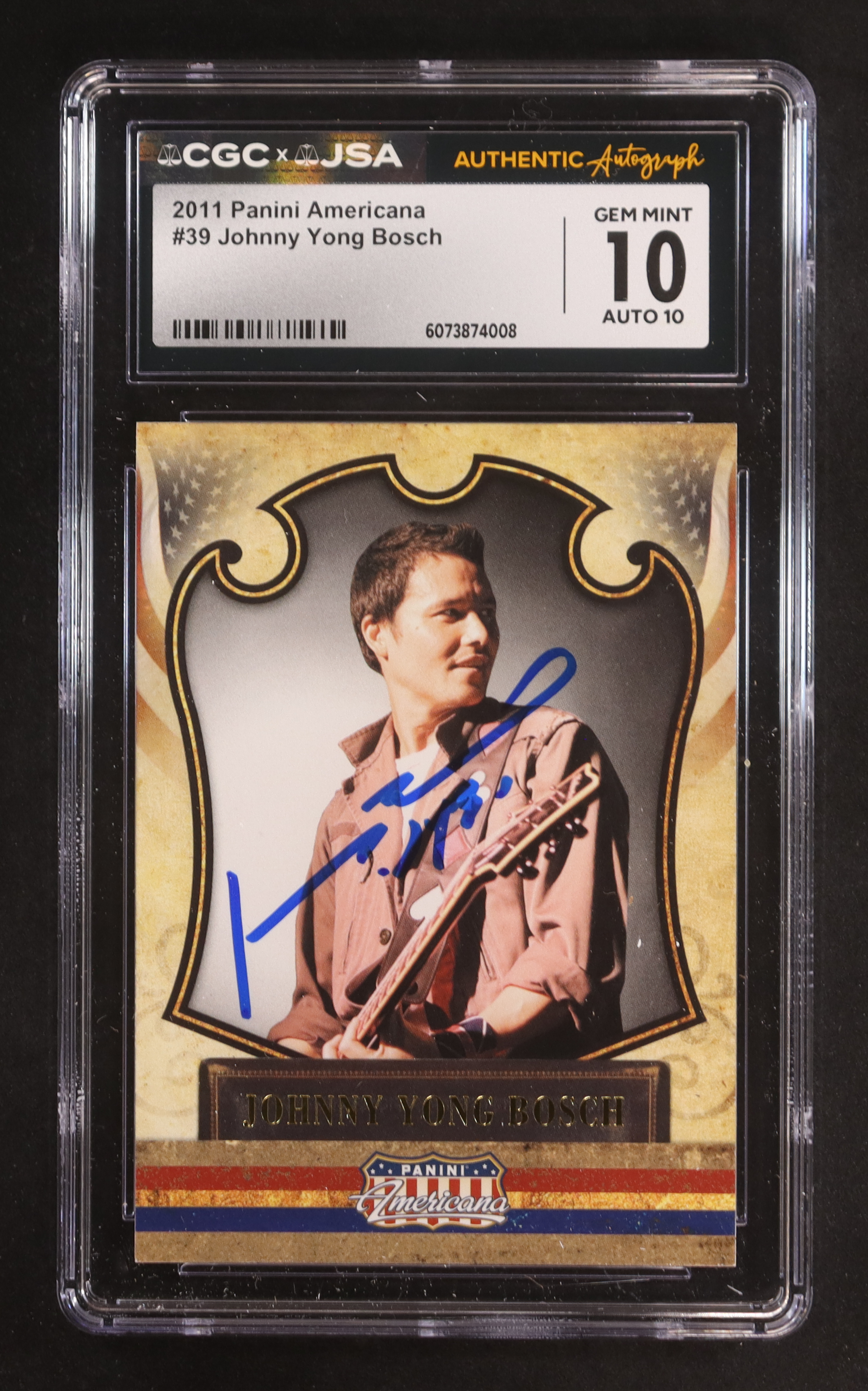 Johnnny Yong Bosch Signed 2011 Panini Americana #39 (CGC 10 | Autograph Graded CGC 10) at PristineAuction.com Johnnny Yong Bosch Signed 2011 Panini Americana #39 (CGC 10 | Autograph Graded CGC 10) at PristineAuction.com