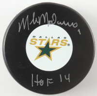 Mike Modano Signed Stars Logo Hockey Puck with Case Inscribed "HOF 14" (JSA) at PristineAuction.com